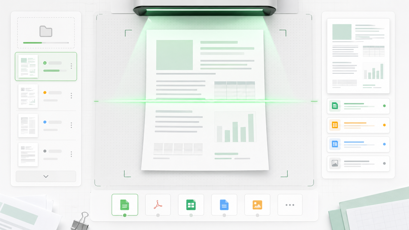 Mesa visual de OCR com documento sendo escaneado